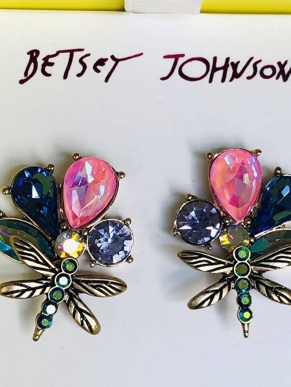 🧚‍♀️Betsey Johnson Rhinestone Dragonfly Stud Earrings NWT